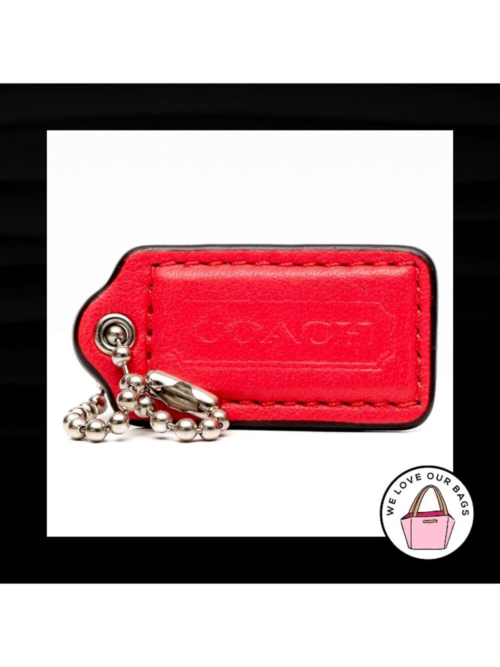 2" Medium COACH PINK LEATHER Nickel Key Fob Bag Charm Keychain Hang Tag
